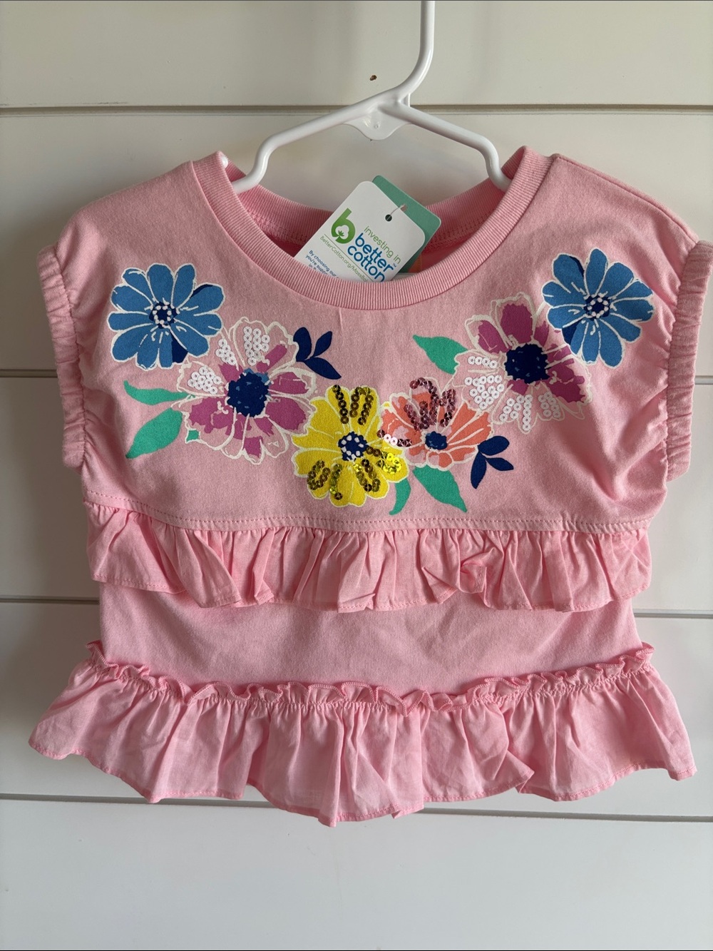 Peek Pink Short Sleeve Ruffle Top